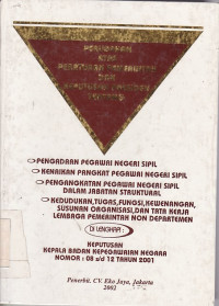 Perubahan Atas Peraturan Pemerintah dan Keputusan Presiden Tentang  : 
1. Pengadaan Pegawai Negeri Sipil
2. Kenaikan Pangkat Pegawai Negeri Sipil
3. Pangangkatan Pegawai Negeri Sipil Dalam Jabatan Struktural
4. Kedudukan, Tugas, Fungsi, Kewenangan Susunan Organisasi, dan Tata Kerja Lembaga Pemerintah non Departemen