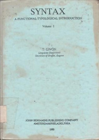 Syntax : a Functional-Typological Introduction Volume I
